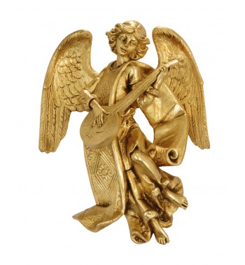 Ángel con mandolina (470) pan de oro  17 cm