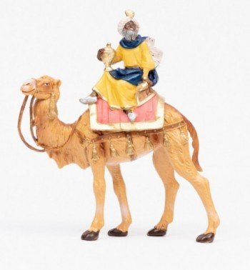 Rey montando  camello (3) para belén en color tradicional, 19 cm.
