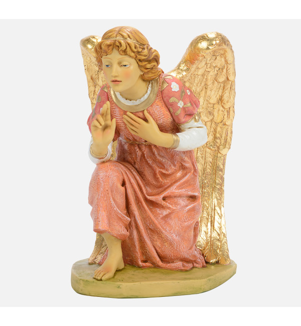 Ángel de rodillas rosa de resina para belén 65 cm.